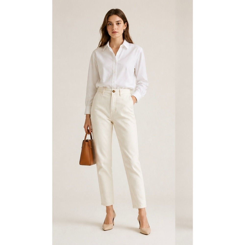 Faherty Brand Pants Womens 27 Cream Organic Cotton Blend High Rise Straight Leg